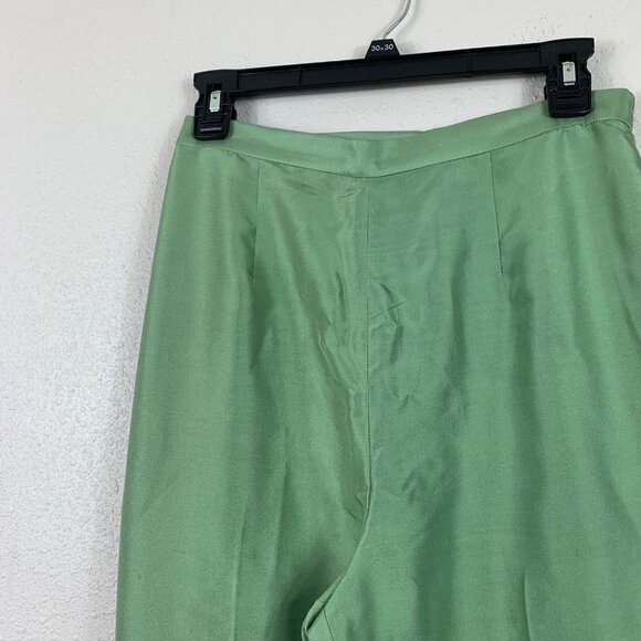 Vintage Adrianna Papéll 100% Silk Embroidered Beaded Trousers Green Size 8 - Picture 3 of 6
